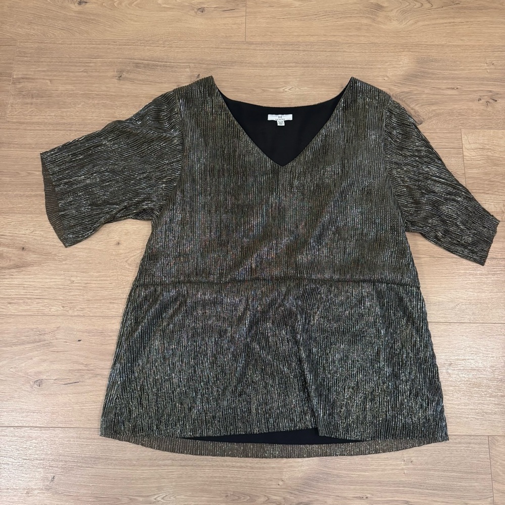 Halston Heritage Metallic V-Neck Tunic in Black and Gold